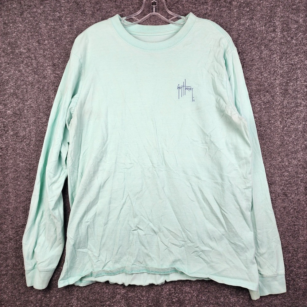 Guy‎ Harvey Long Sleeve T-Shirt Mens L Mint Green Mahi Mahi Fish Graphic Coastal